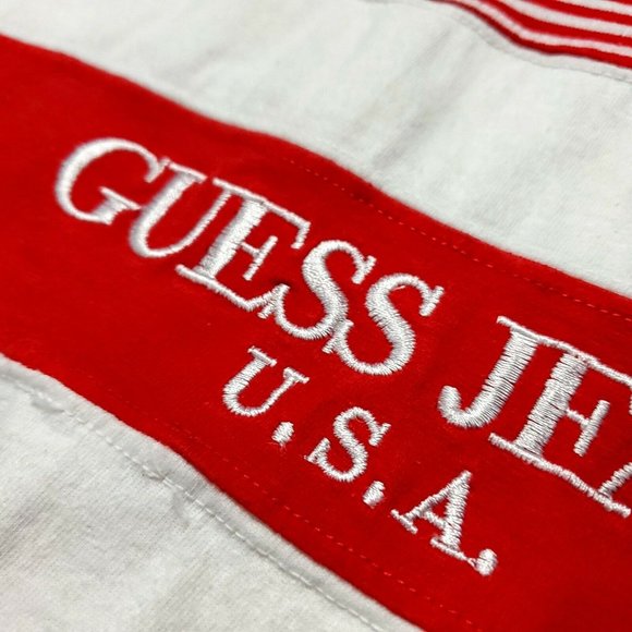 Vintage Guess Jeans 1990s OG Striped Tee - Red/White VTG M ASAP ROCKY STYLE - Picture 3 of 6